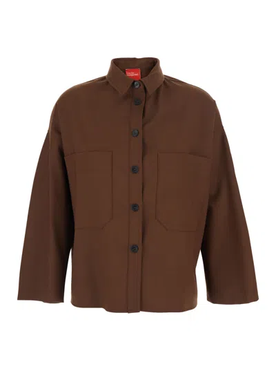 Merci Classic Collar Patch Pocket Shirt In Brown