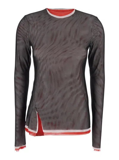 Msgm Crewneck Layered Blouse In Black