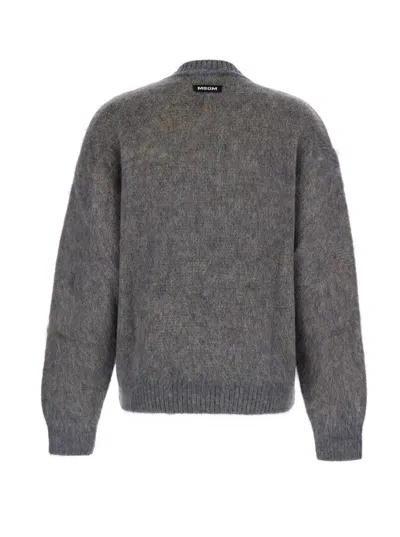 Msgm Multicolor Crewneck Sweater With Maxi Embroidery On The Front In Wool Blend Woman In Gray