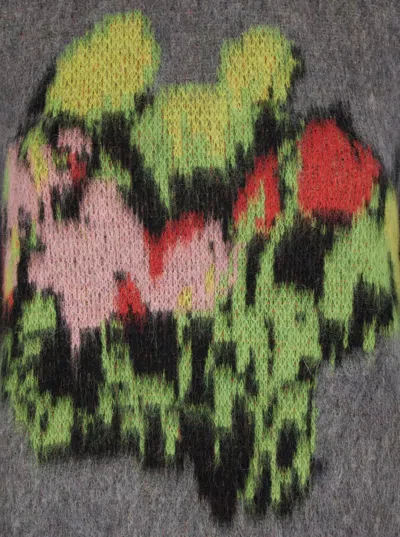 Msgm Multicolor Crewneck Sweater With Maxi Embroidery On The Front In Wool Blend Woman In Gray