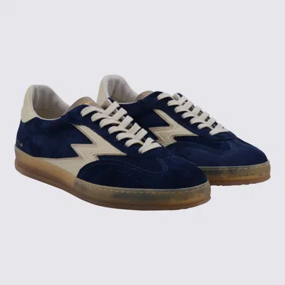 Moa Master Of Arts Navy Leather Sneakers In Blue