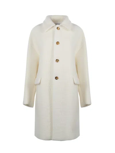 Bottega Veneta Bouclé Coat In Wool And Mohair In White