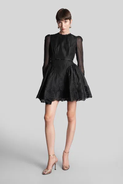 Zimmermann Lace-trimmed Silk And Linen Minidress In Black