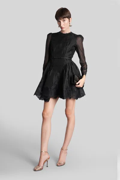 Zimmermann Lace-trimmed Silk And Linen Minidress In Black