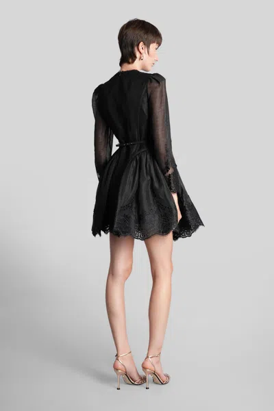 Zimmermann Lace-trimmed Silk And Linen Minidress In Black