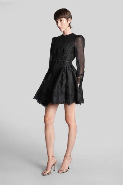 Zimmermann Lace-trimmed Silk And Linen Minidress In Black