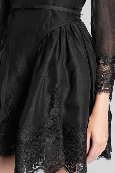 Zimmermann Lace-trimmed Silk And Linen Minidress In Black