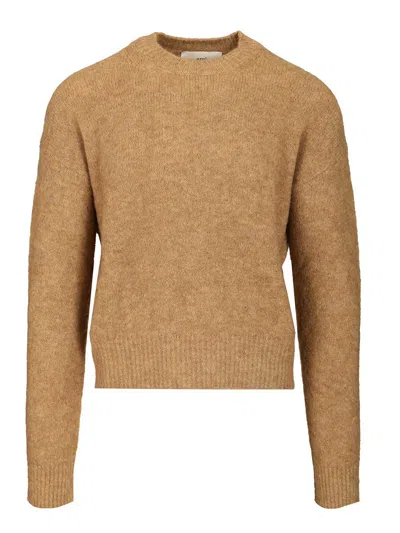Ami Alexandre Mattiussi Soft Textured Long Sleeve Crew Neck Sweater In Brown