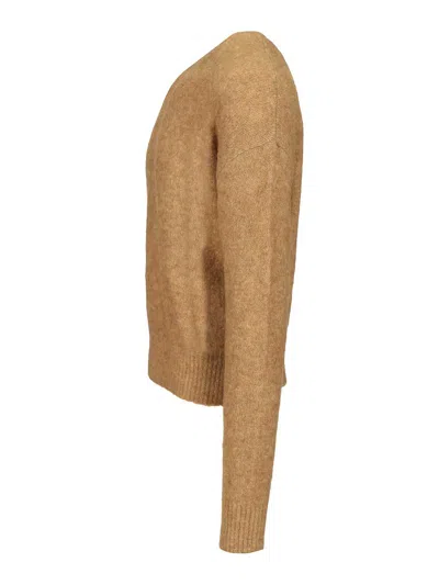 Ami Alexandre Mattiussi Soft Textured Long Sleeve Crew Neck Sweater In Brown