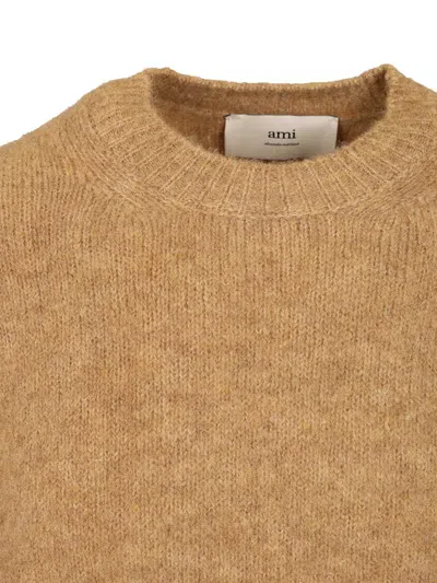 Ami Alexandre Mattiussi Soft Textured Long Sleeve Crew Neck Sweater In Brown