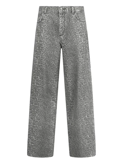 Liu •jo Animal Print Jeans With Pockets And Strass In Gray