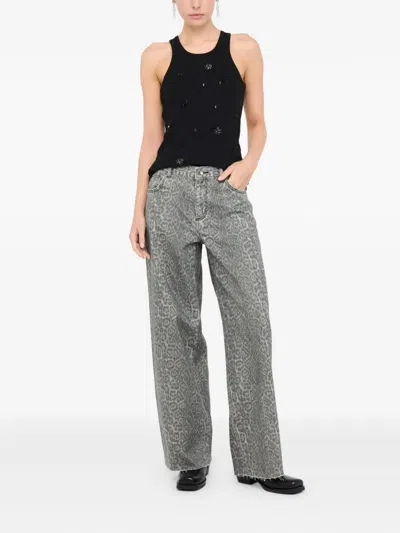 Liu •jo Animal Print Jeans With Pockets And Strass In Gray