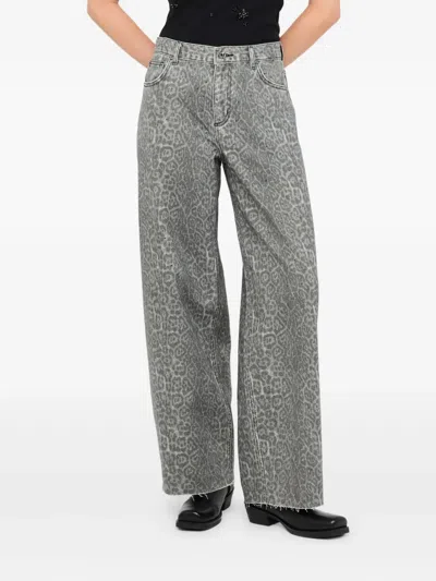 Liu •jo Animal Print Jeans With Pockets And Strass In Gray