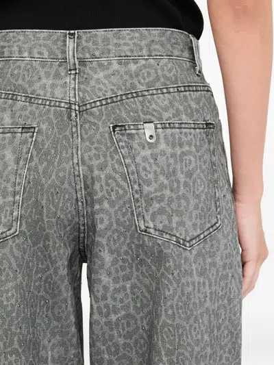 Liu •jo Animal Print Jeans With Pockets And Strass In Gray