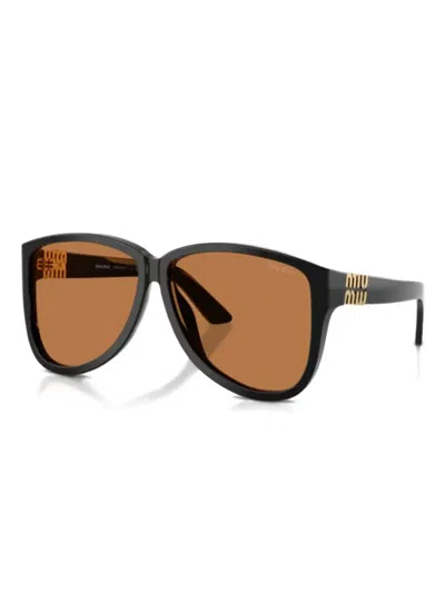 Miu Miu Logo Geometric Sunglasses In Black