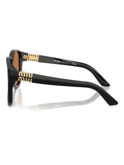 Miu Miu Logo Geometric Sunglasses In Black