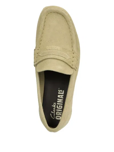 Clarks Originals Suede Penny Loafers In Green