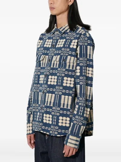 Corridor Patterned Pocket Overshirt In Blue