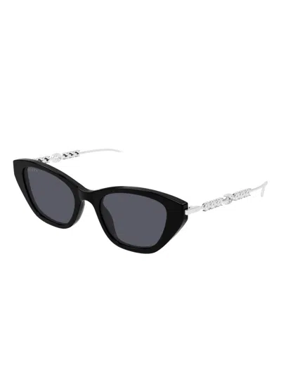 Gucci Gg1968s Linea Emblem 002 Black Silver Grey Sunglasses In Black