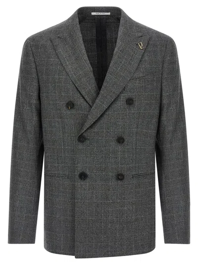 Pal Zileri Check Pattern Notch Lapel Blazer In Blue