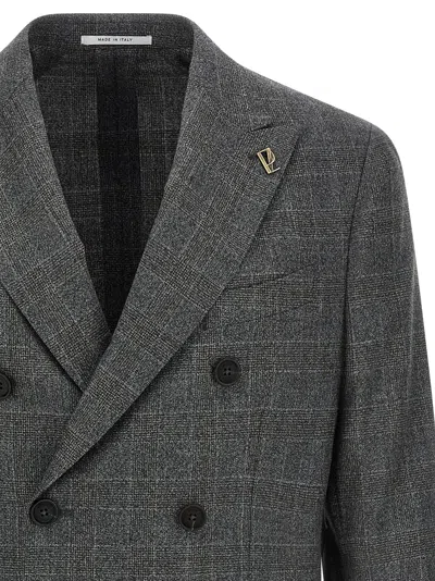 Pal Zileri Check Pattern Notch Lapel Blazer In Blue