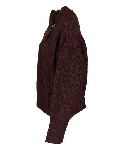 Dries Van Noten Womens Wine Teubina Embellished Ribbed Knitted Jumper In Burgundy