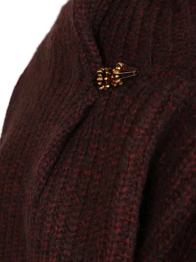 Dries Van Noten Womens Wine Teubina Embellished Ribbed Knitted Jumper In Burgundy