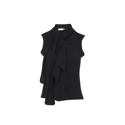 Lemaire Anthracite Grey Wool Asymmetrical Sleeveless Cardigan In Black