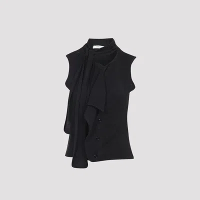 Lemaire Anthracite Grey Wool Asymmetrical Sleeveless Cardigan In Black