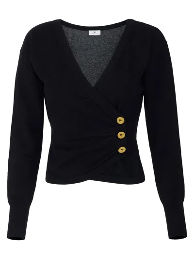 Elisabetta Franchi Cashmere Blend Jumper With Jewel Buttons In Black