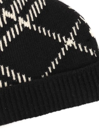Burberry Check Cashmere Blend Beanie In Black