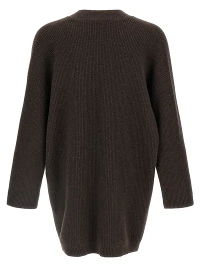 Brunello Cucinelli Longline Cashmere Cardigan Featuring Pockets In Brown
