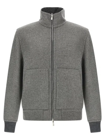 Brunello Cucinelli Cashmere Reversible Bomber Jacket Puffer Jackets Gray In Gray