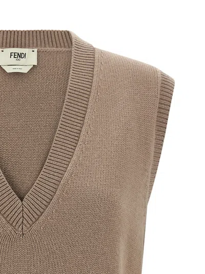 Fendi Cashmere Vest Gilet Beige In Animal Print