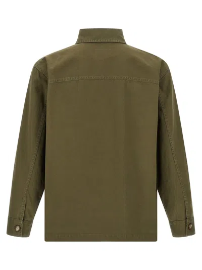 Saint Laurent Green Shirt With Classic Collar And Cassandre Embroidery On The Front In Cotton Man In Green