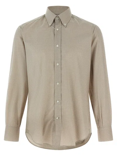 Brunello Cucinelli Long Sleeve Button-down Collar Check Shirt In Neutral