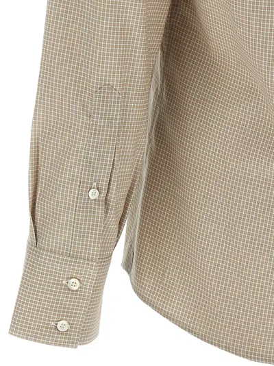 Brunello Cucinelli Long Sleeve Button-down Collar Check Shirt In Neutral