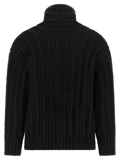 Dolce & Gabbana Black Cardigan With Wide Neckline On The Front In Virgin Wool Woman In Black