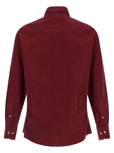 Brunello Cucinelli Button-down Corduroy Shirt Featuring Chest Pockets In Burgundy