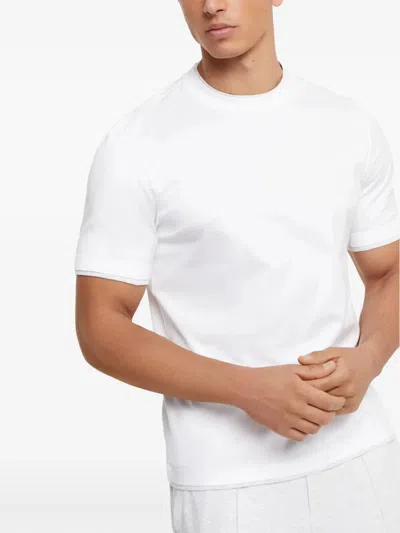Brunello Cucinelli Cotton Jersey Crew Neck T-shirt With Faux-layering In White