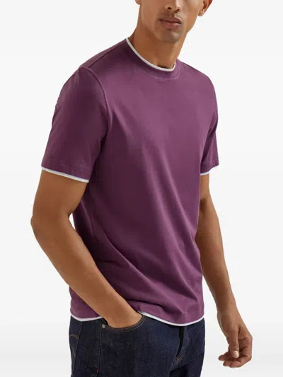 Brunello Cucinelli Cotton Jersey Crew Neck T-shirt With Faux-layering Clothing In Purple