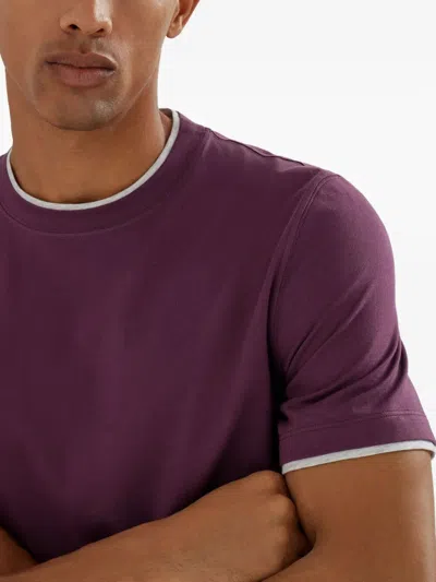 Brunello Cucinelli Cotton Jersey Crew Neck T-shirt With Faux-layering Clothing In Purple