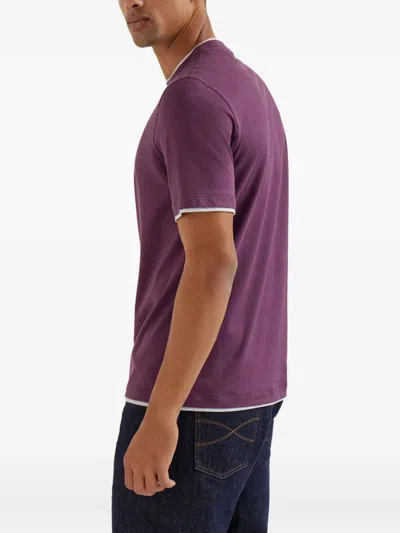 Brunello Cucinelli Cotton Jersey Crew Neck T-shirt With Faux-layering Clothing In Purple