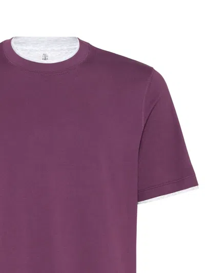 Brunello Cucinelli Cotton Jersey Crew Neck T-shirt With Faux-layering Clothing In Purple