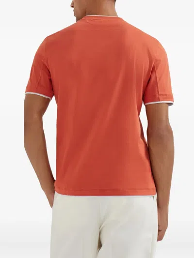Brunello Cucinelli Cotton Jersey Crew Neck T-shirt With Faux-layering Clothing In Orange