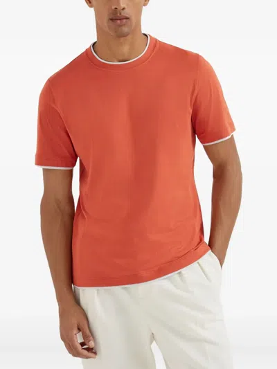Brunello Cucinelli Cotton Jersey Crew Neck T-shirt With Faux-layering Clothing In Orange