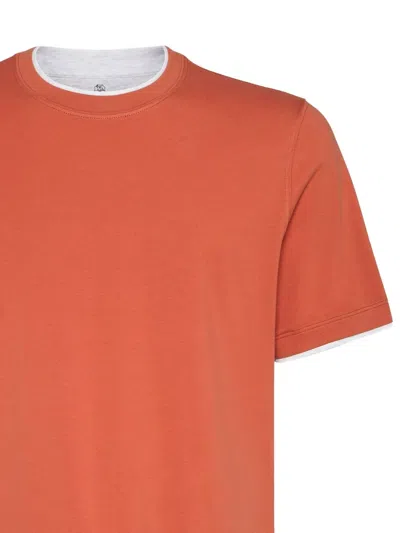 Brunello Cucinelli Cotton Jersey Crew Neck T-shirt With Faux-layering Clothing In Orange