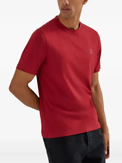 Brunello Cucinelli Cotton Jersey Crew Neck T-shirt With Logo Clothing In Red