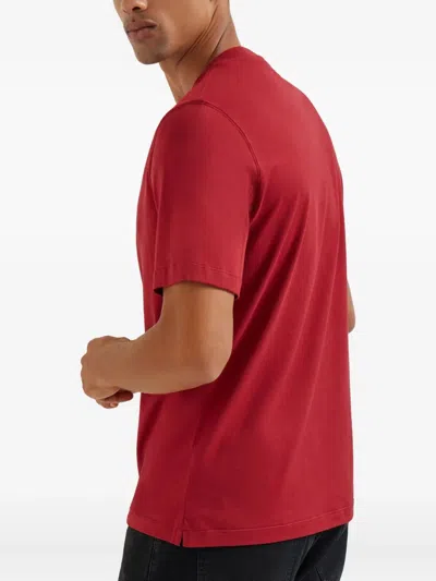Brunello Cucinelli Cotton Jersey Crew Neck T-shirt With Logo Clothing In Red