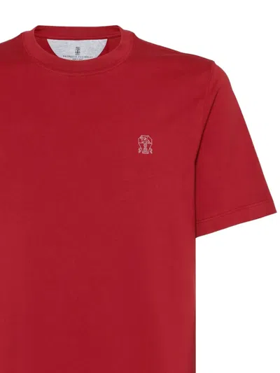 Brunello Cucinelli Cotton Jersey Crew Neck T-shirt With Logo Clothing In Red